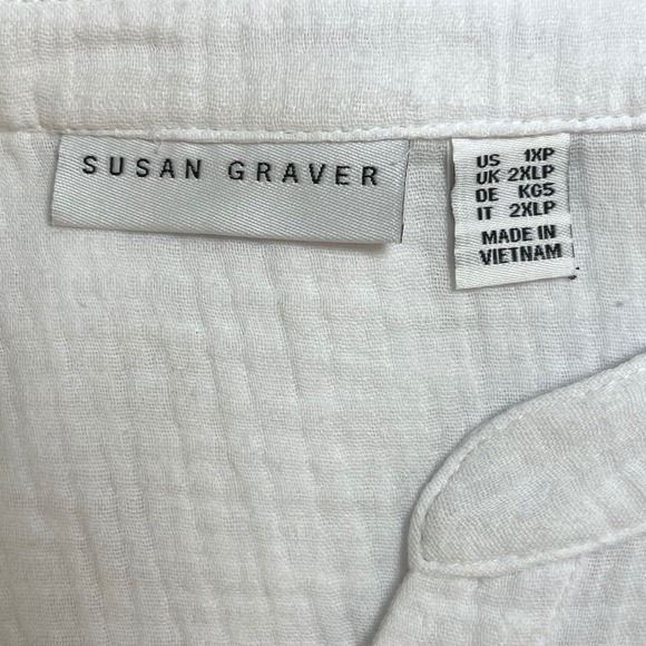 Susan Graver White Gauze Cotton Top Plus 1XL P Tunic Shirt Resort Boho Cottage - Picture 2 of 9